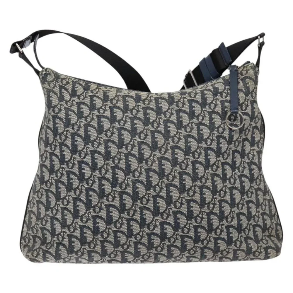 Authentic Christian Dior Trotter Canvas Shoulder Bag Navy Silver - Picture 10 of 16